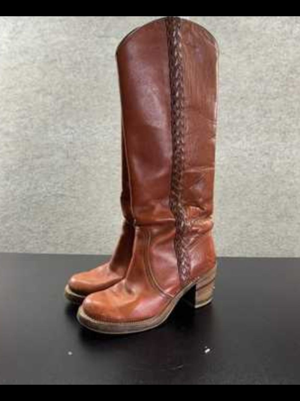 Frye Vintage Braided-Trim Tall Boots - Cognac Brown - Picture 2 of 9